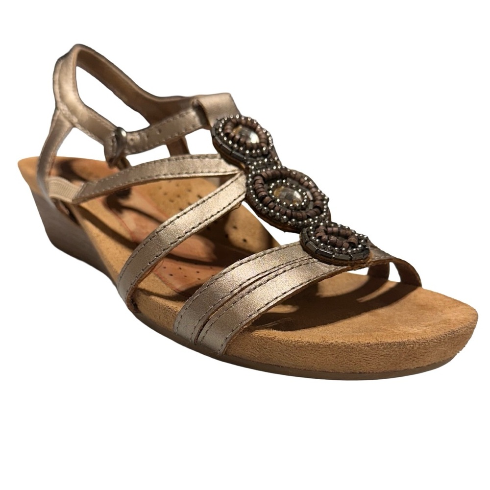 COBB HILL Leather Beaded Wedge Sandals Boho Comfort Bronze 8M